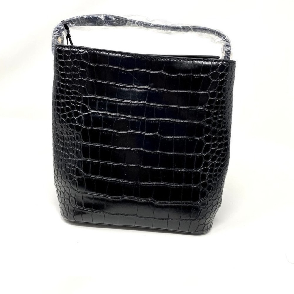 NWT AOTA Black Crocodile Vegan Leather Crossbody Bucket Bag
